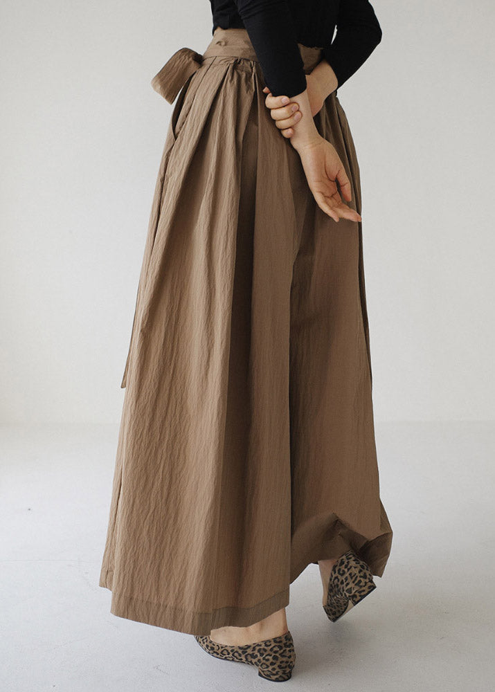 Vogue Khaki Pockets Tie Waist Corduroy Wide Leg Pants