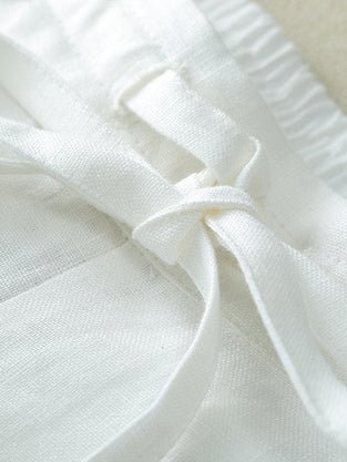 Loose Linen High Waist Solid Bowknot Wide Leg Pants