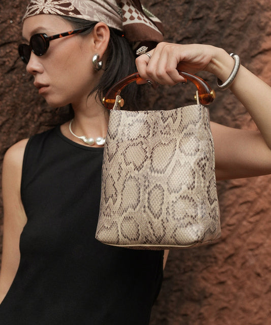 New Style Navy Snake Patterned Calf Leather Tote Handbag