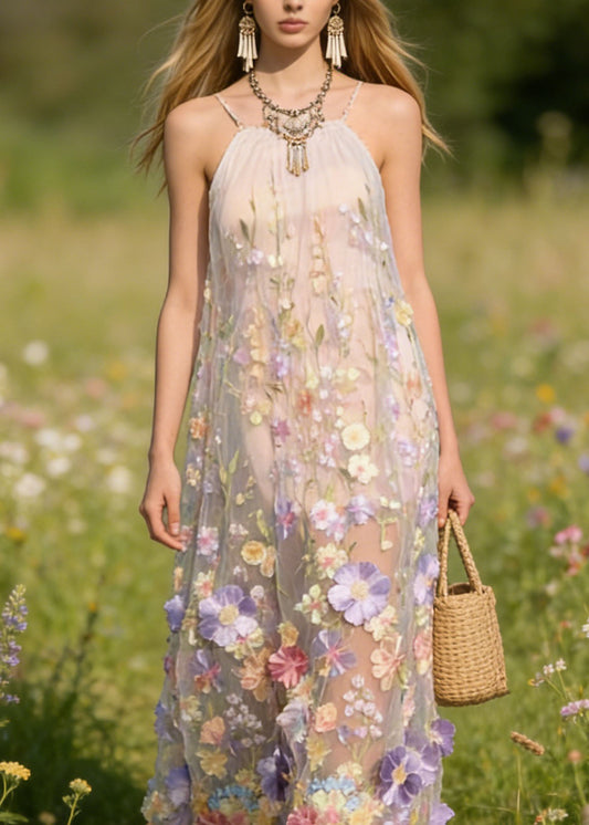 Handmade Floral Tulle Spaghetti Strap Dress Dresses Summer