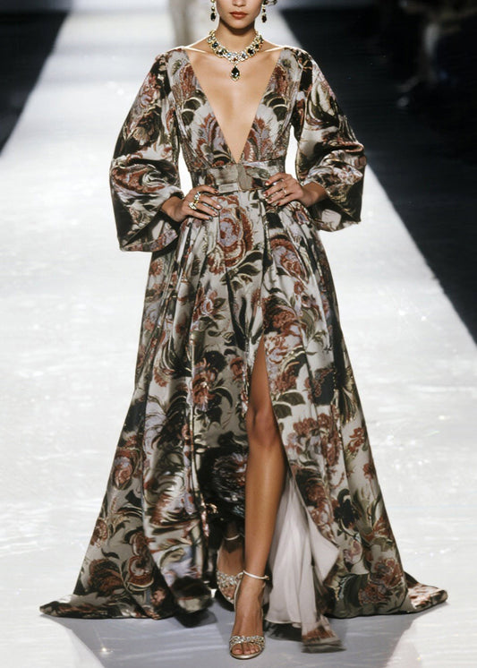 Elegant Print Exra Large Hem Chiffon Tunic Dresss Spring