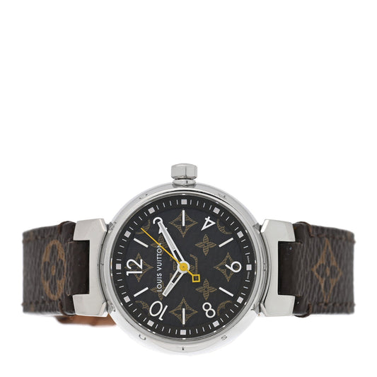 Stainless Steel Monogram 28mm Tambour Quartz Watch Brown