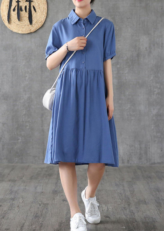 Bohemian lapel Cinched Tunic Tunic Tops blue Dresses