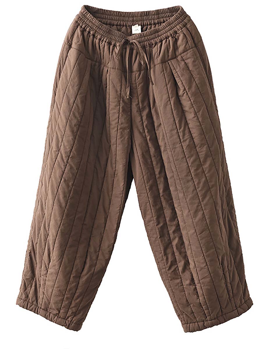 Women Striped Solid Pocket Elastic Waist Harm Pants
