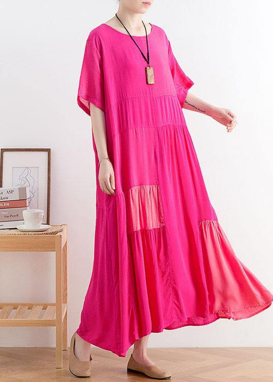 Casual Rose Patchwork O-Neck Long Cotton Dress