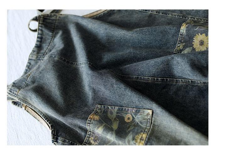 Retro Nostalgic Loose One-piece Printed Hole Denim Overalls