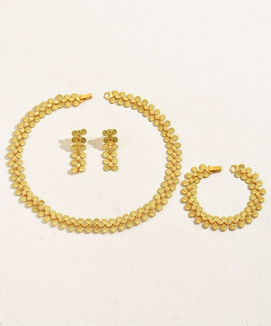 Fine Gold Alloy Lariat Necklace, Bracelet And Drop Earrings Three-Piece Set