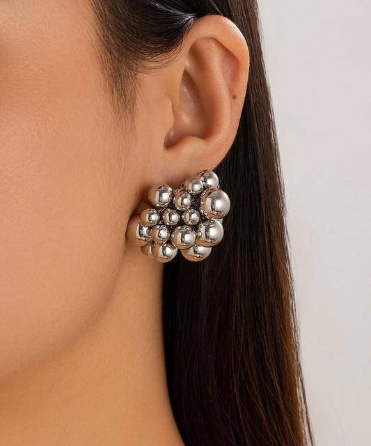 Fine Gold Copper Overgild Asymmetrical Patchwork Bead Stud Earrings