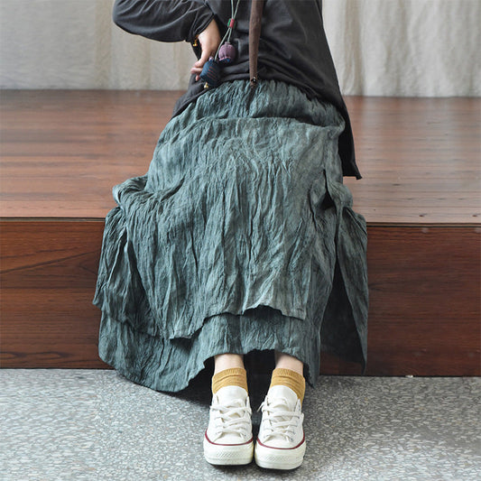 Literary Retro Cotton And Linen Distressed Linen Casual Skirt
