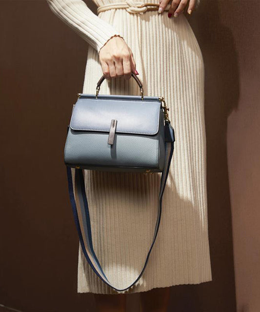 Classy Blue Versatile Solid Durable Calf Leather Tote Handbag