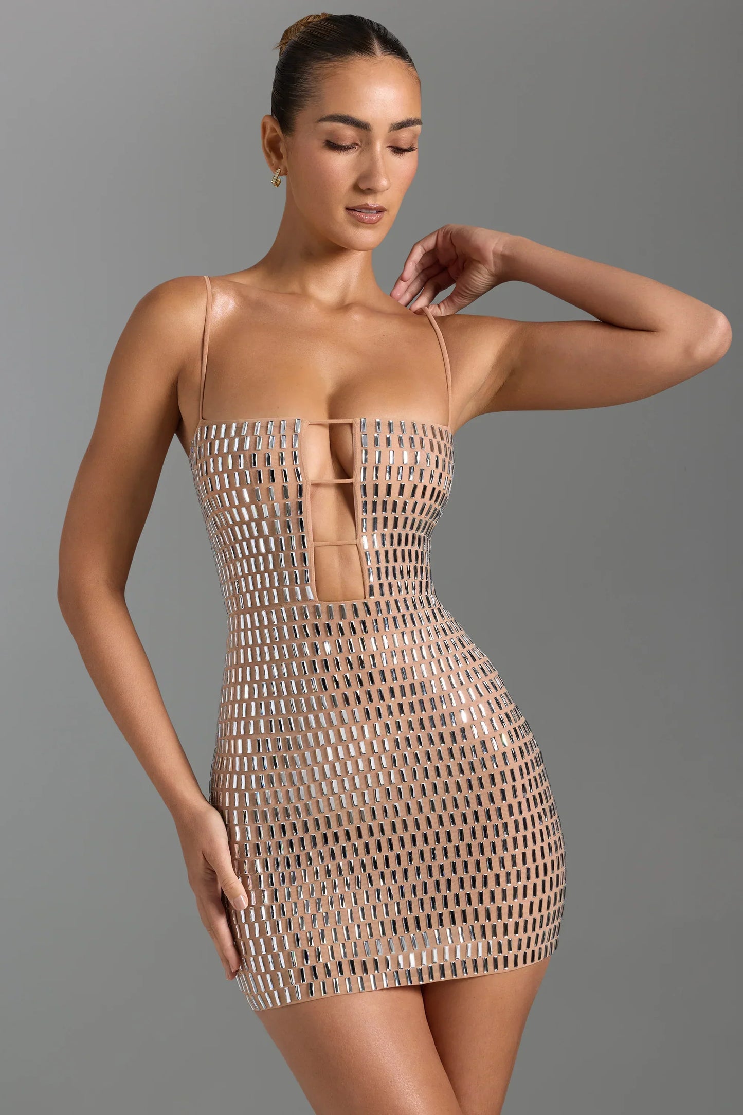 Embellished Cut-Out Mini Dress In Honey
