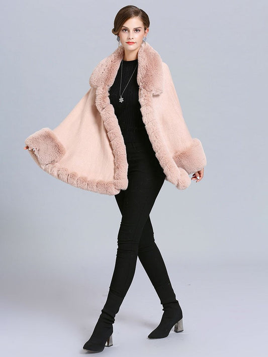 Women Poncho Sweater Faux Fur Coat Shawl Collar