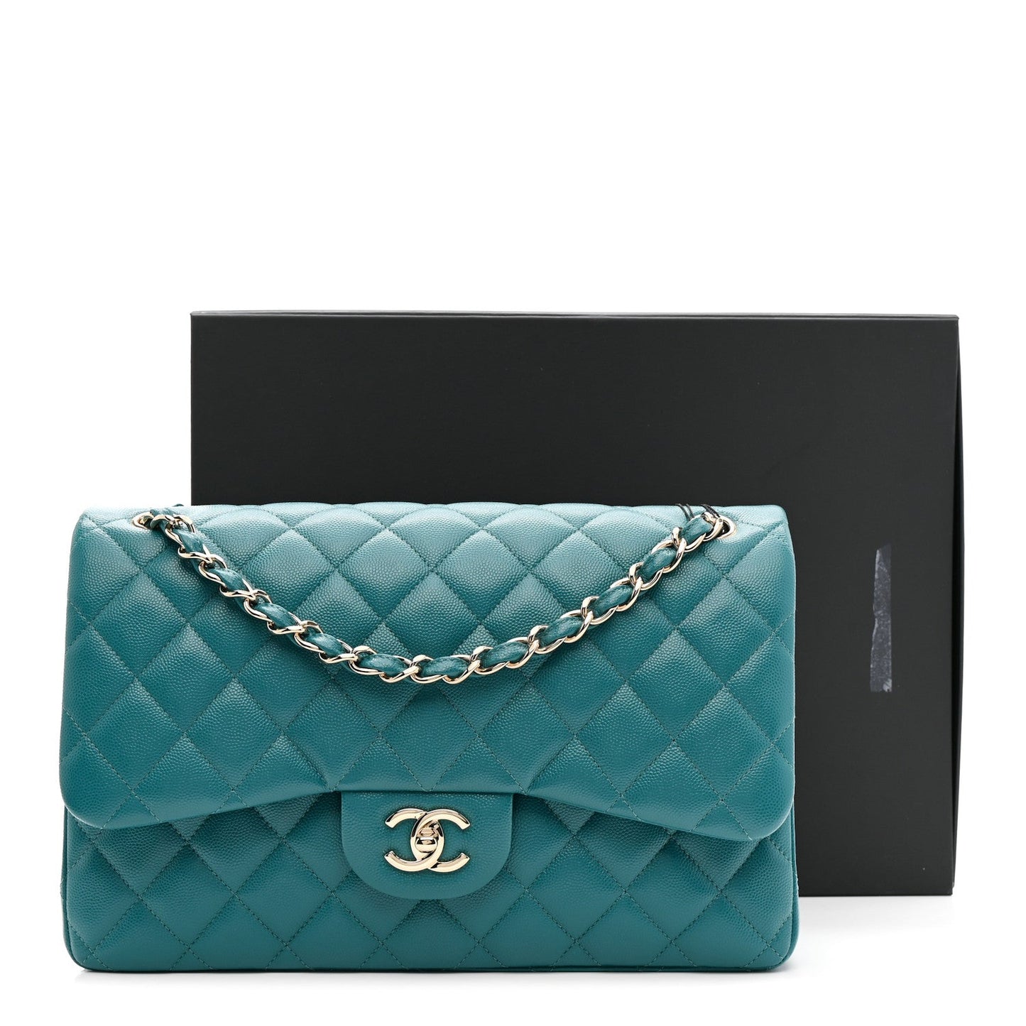 Caviar Quilted Jumbo Double Flap Green