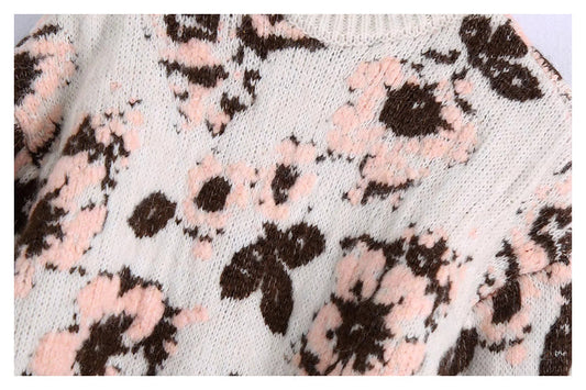 Vintage forest flower jacquard sweater soft waxy sweater 7433