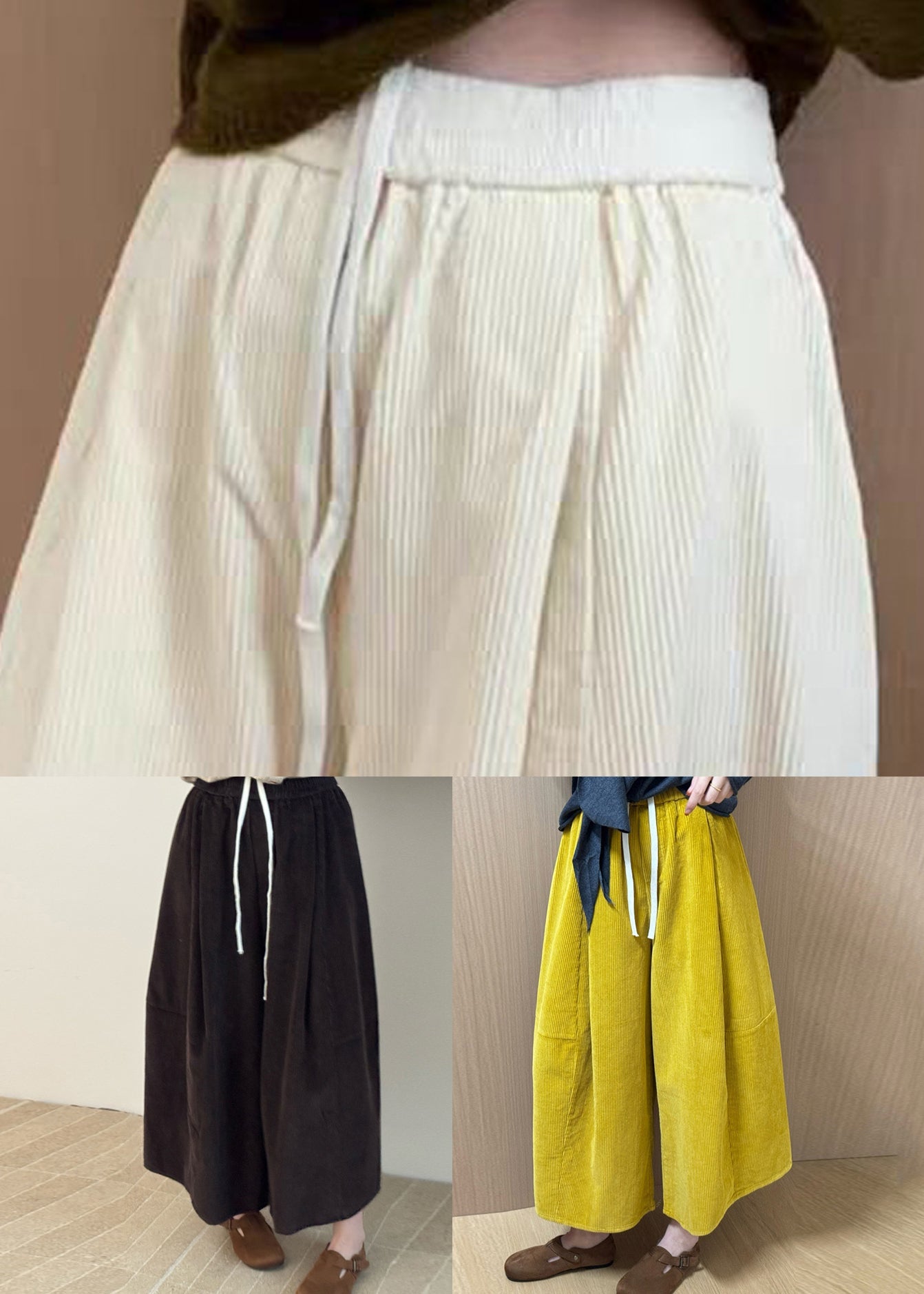 Modern Coffee Original Design Solid Corduroy Wide Leg Pants