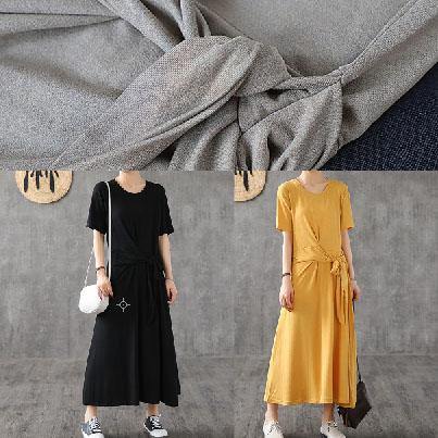Bohemian o neck Bow cotton dress yellow Traveling Dresses summer