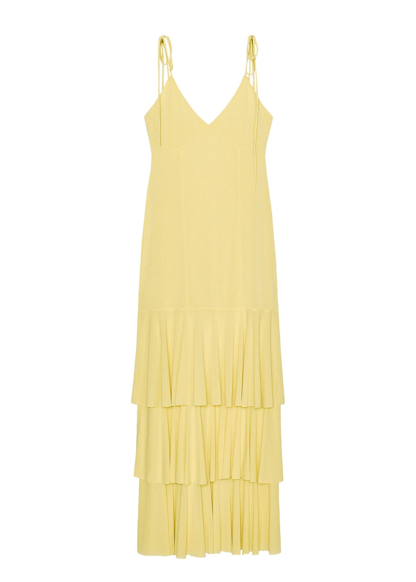 Chic Yellow Ruffled Patchwork Chiffon Spaghetti Strap Dress Summer