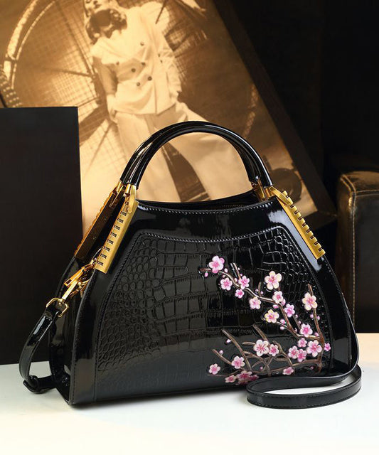 Handmade Chimonanthus Yellow Embroideried Calf Leather Tote Handbag