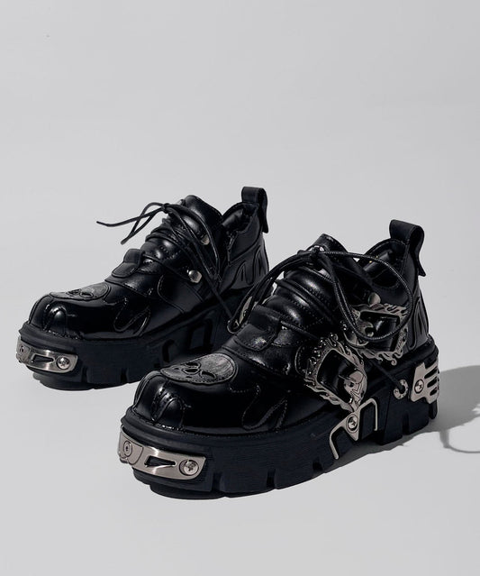 Streetwear Silver Lace Up Cowhide Leather Platform Shoes