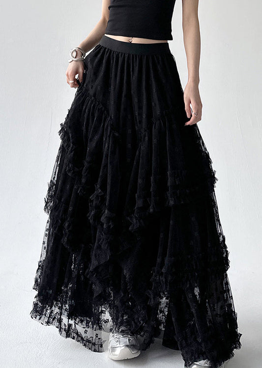 Black Asymmetrical Summer A Line Skirts Ruffled