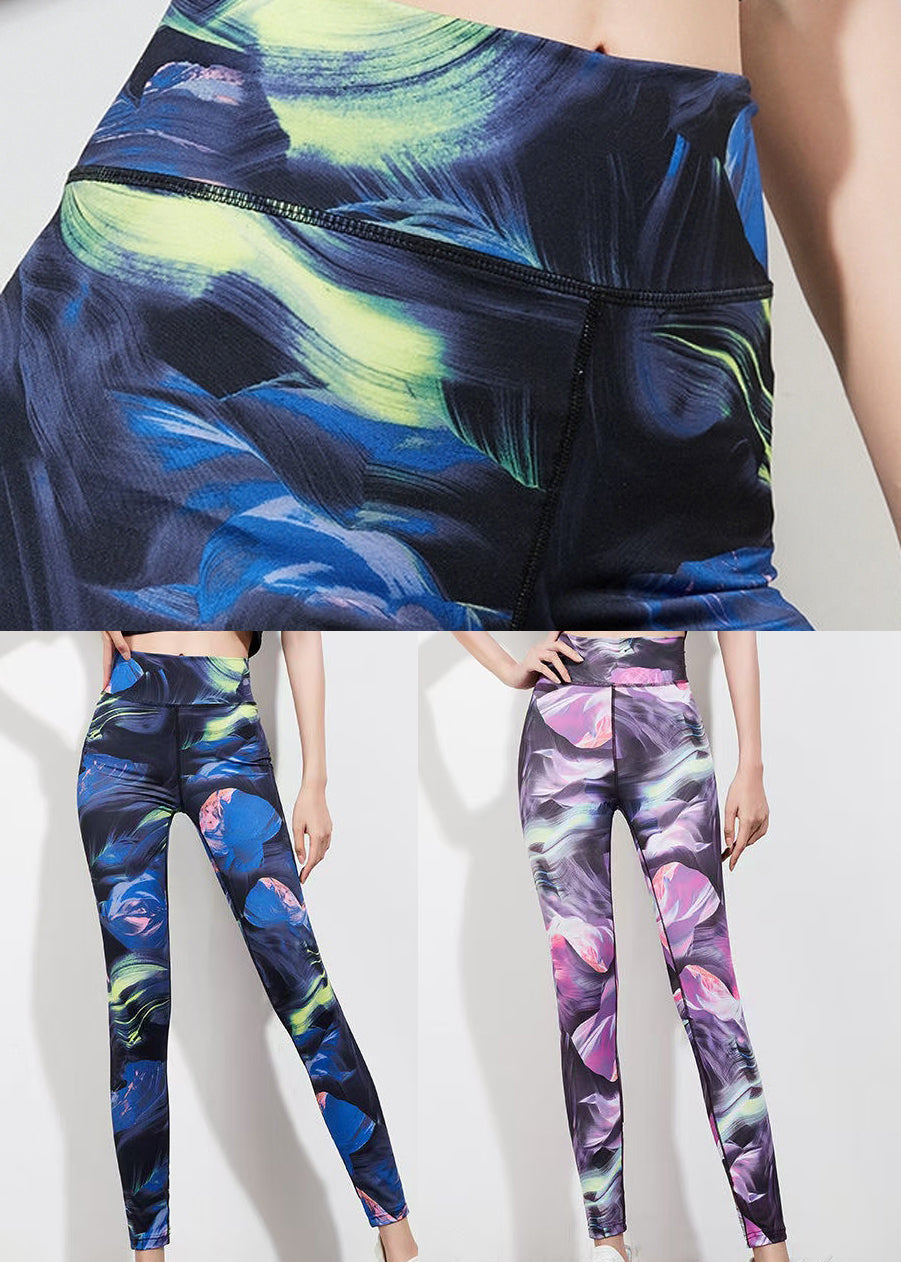 Casual Blue Tie Dye Butt Scrunch Capri Gym Shark Leggings