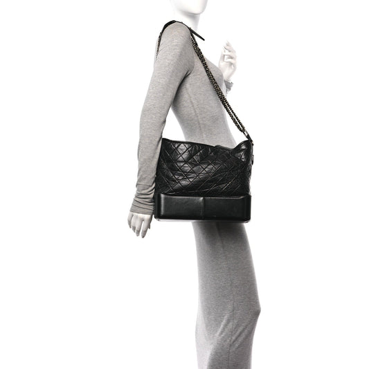 Aged Calfskin Quilted Large Gabrielle Hobo Black