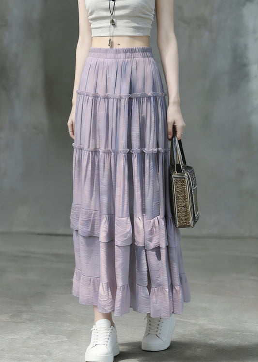 Art Purple Ruffled Patchwork Solid Maxi Skirts