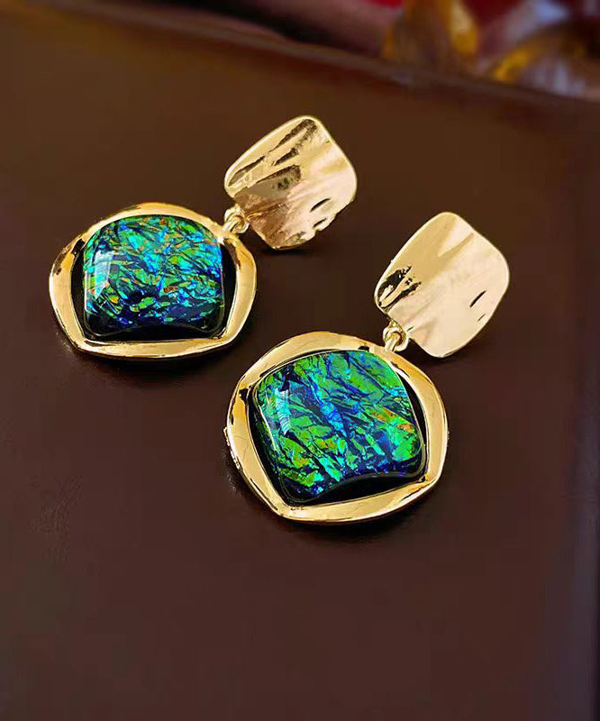 New Green Alloy Geometric Diamond Earrings