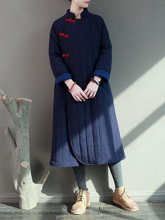 Women Winter Artsy Frog Thick Solid Padded Coat