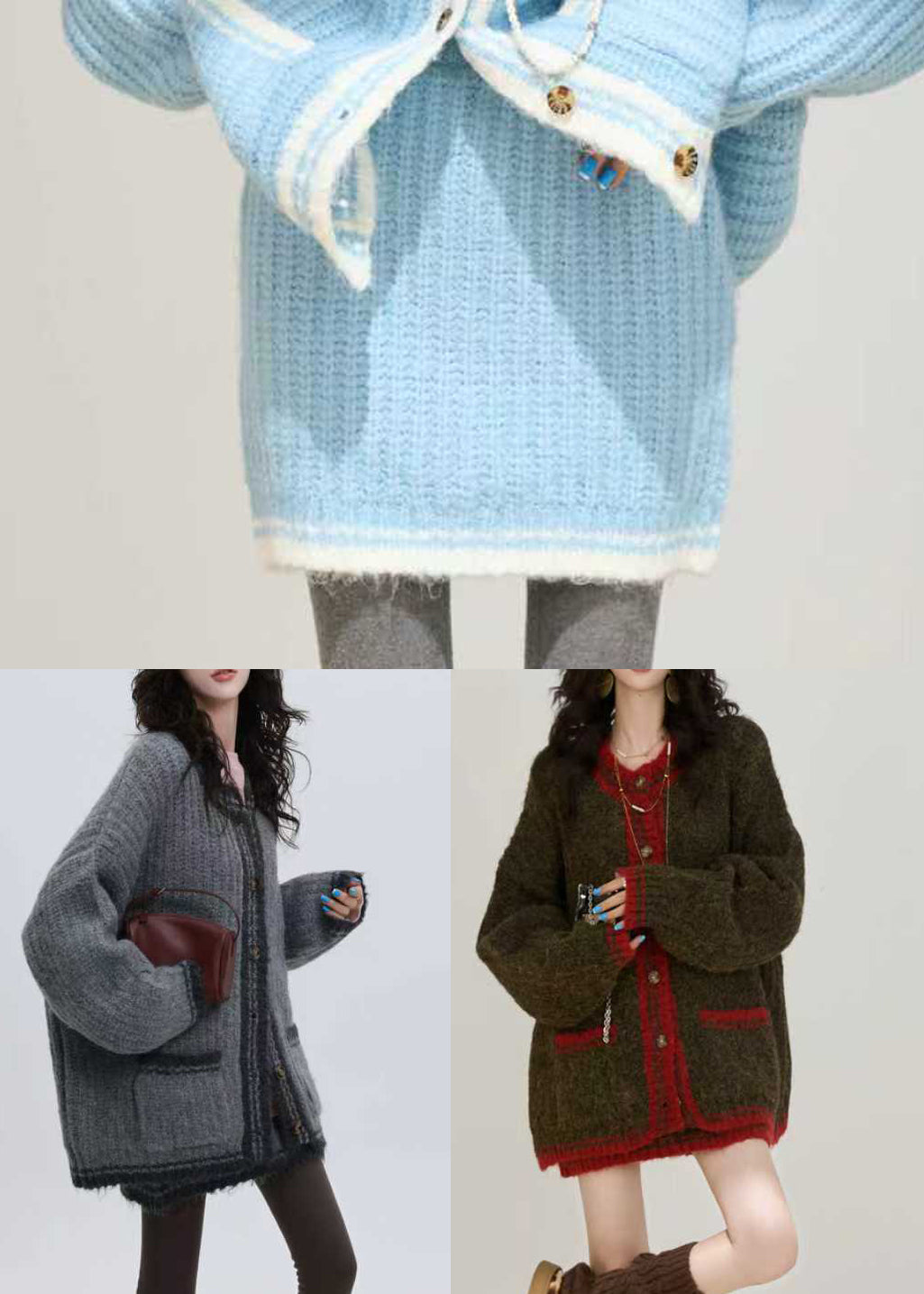 Bohemian Brown Thick Pockets Knit Loose Two Pieces Set Winter