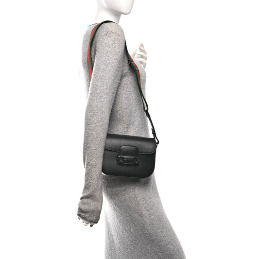 Azalea Calfskin Web Monochrome Small Horsebit 1955 Shoulder Bag Black