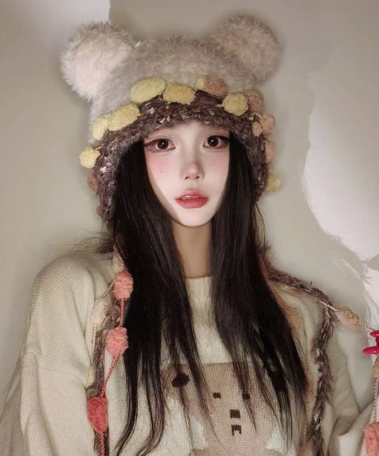 Korean Cute Versatile Pink Warm Thick Fur Knitted Hat
