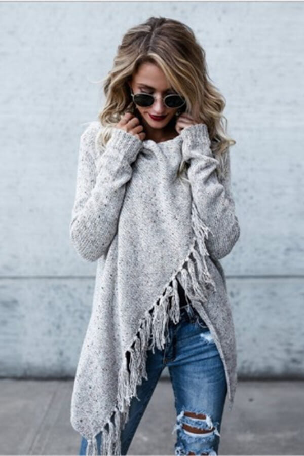 Casual Fringed Slim Sweater Coat