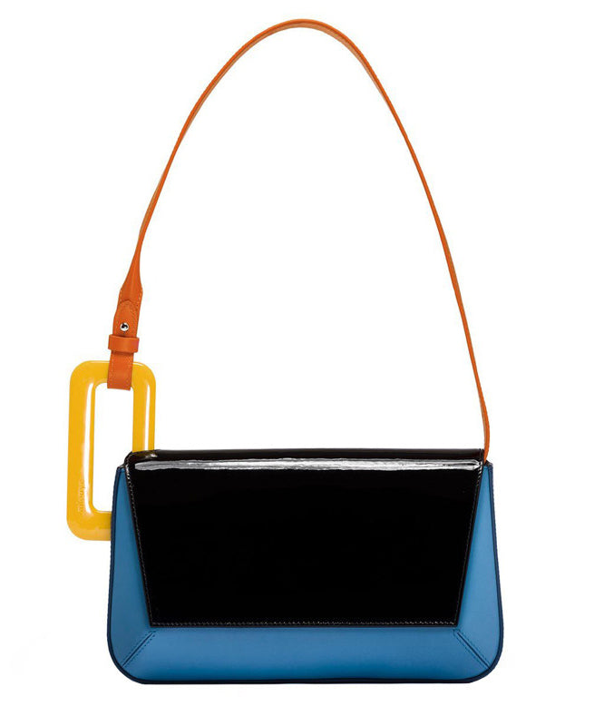 Handmade Black Geometric Shape Asymmetrical Design Faux Leather Women Handbag