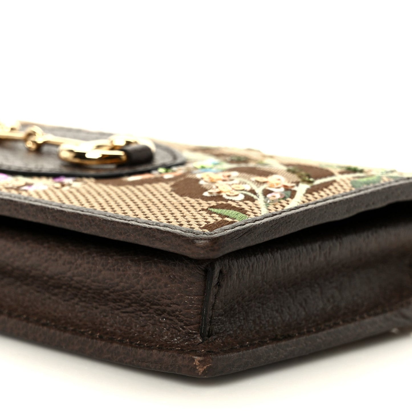 Monogram Jumbo GG Textured Dollar Calfskin Embroidered Horsebit 1955 Wallet On Chain Camel Ebony New Acero Multicolor