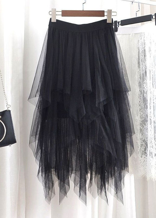 French Coffee Elastic Waist Asymmetrical Exra Large Hem Tulle Skirt Summer