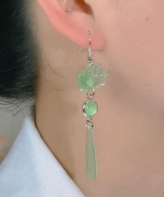 Original Design Light Green Sterling Silver Cat's Eye Stone Drop Earrings