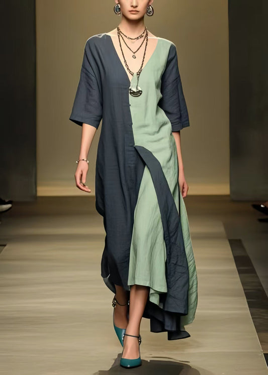 Bohemian Black Asymmetrical Patchwork Cotton Ankle Dress Summer