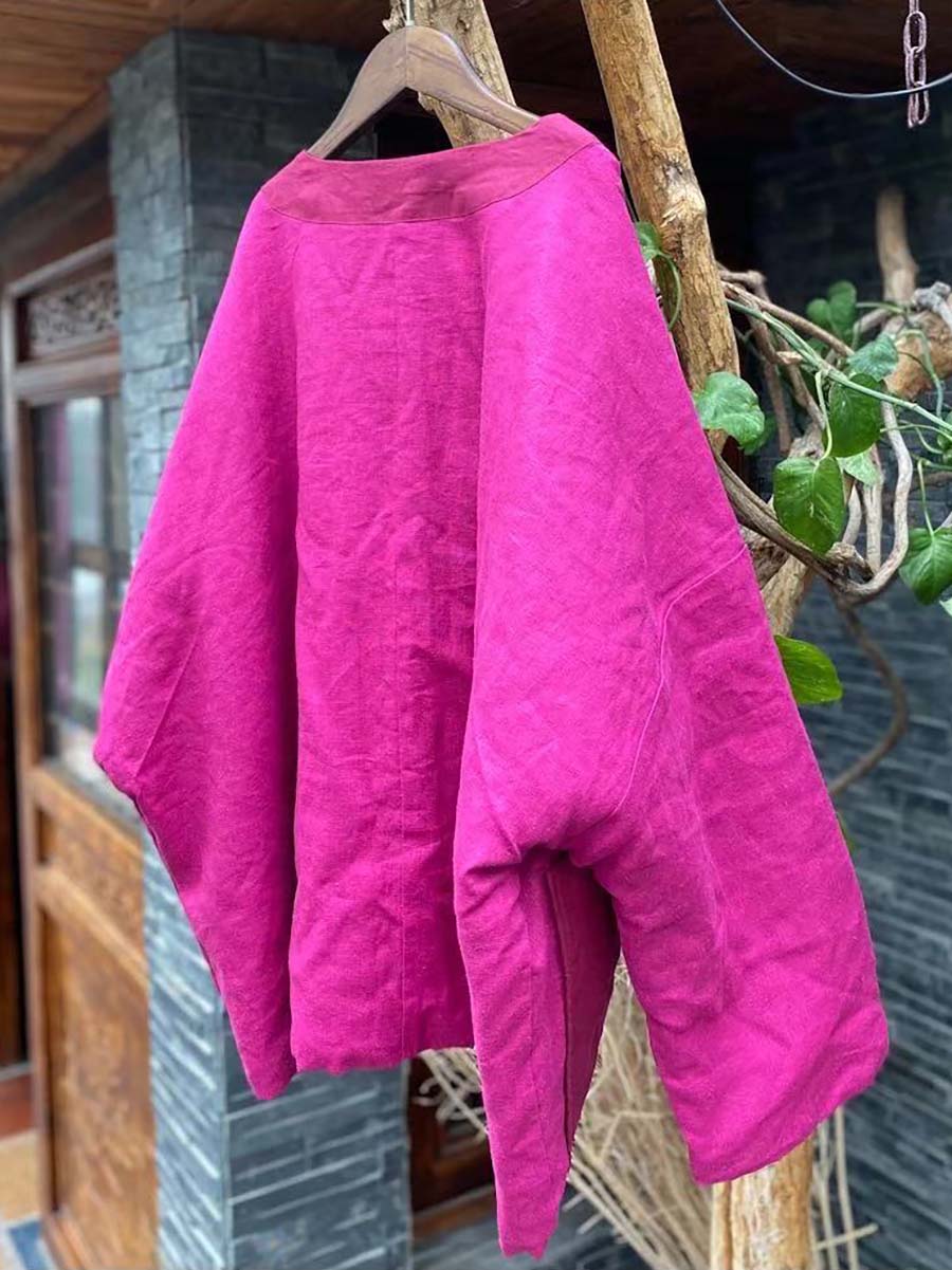 Women Vintage 100%Linen Solid Button Short Coat
