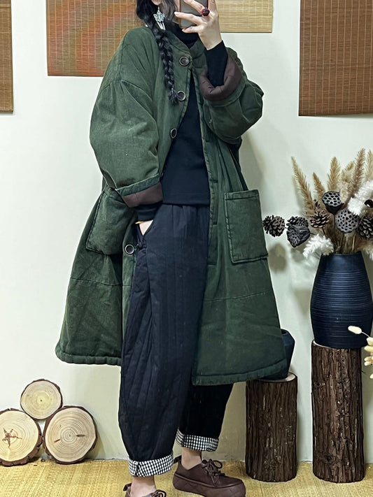 Women Winter Thickened Stand Collar Long Padded Coat