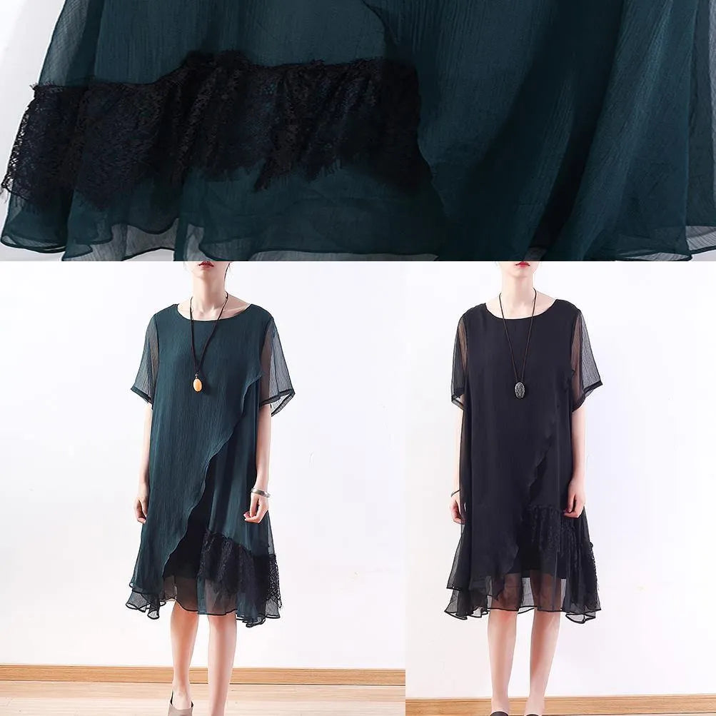Loose green Chiffon quilting clothes Casual Wardrobes layered Knee summer Dresses