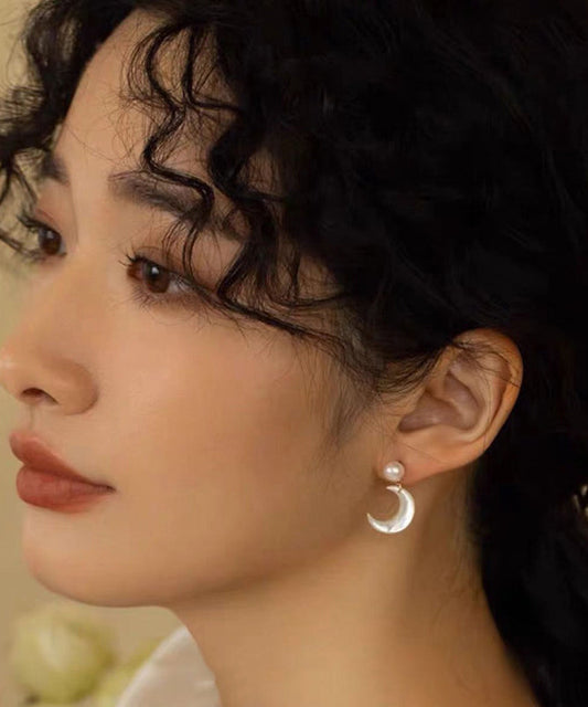 Beautiful White Moon Shape Pearl Drop Earrings