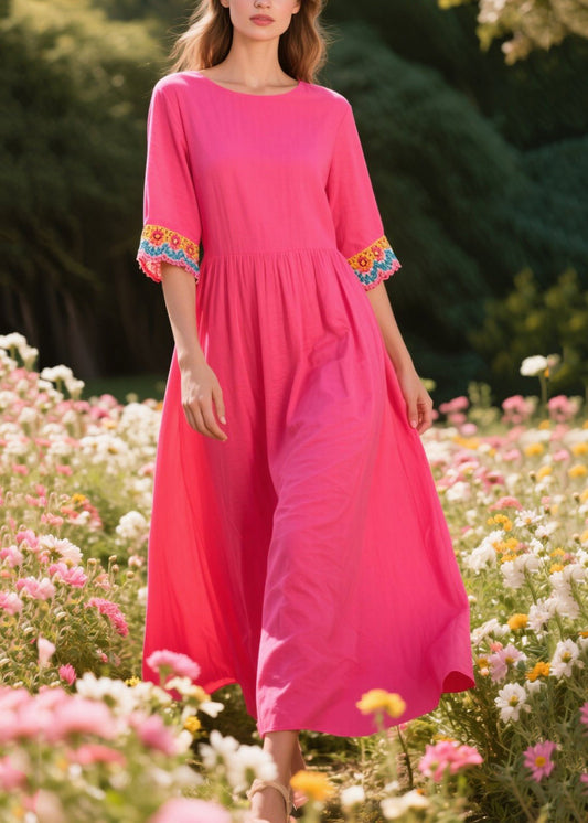 Vintage Rose Oversized Patchwork Cotton Dresses Half Sleeve
