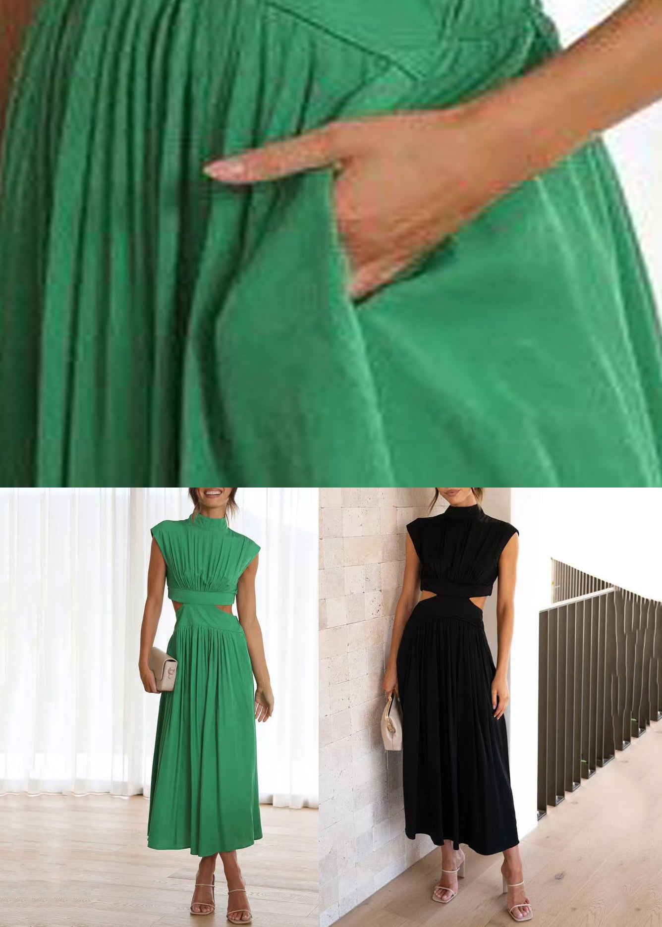Black Pockets Solid Cotton Summer Long Dresses Hollow Out