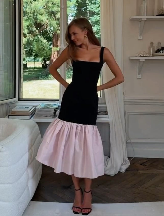Sexy Sleeveless Sling Color Contrast Patchwork Dress