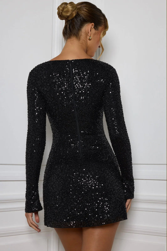 Embellished A-Line Mini Dress In Black