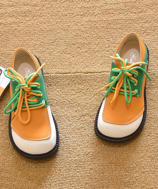 Casual Green Lace Up Splicing Flat Shoes For Women