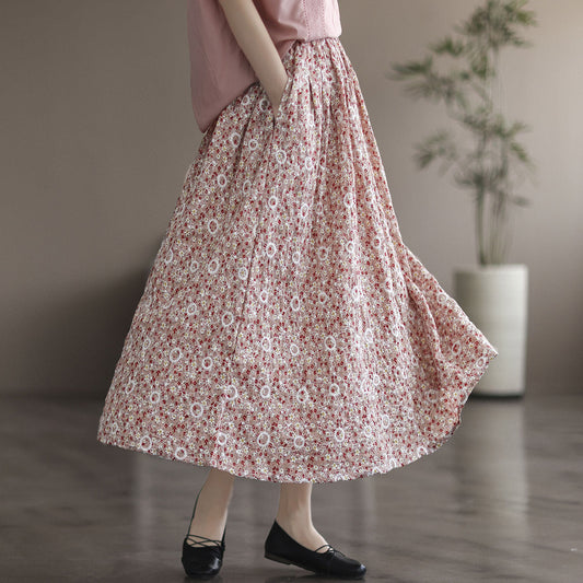 Literary Floral Thin Large A-Line Skirt