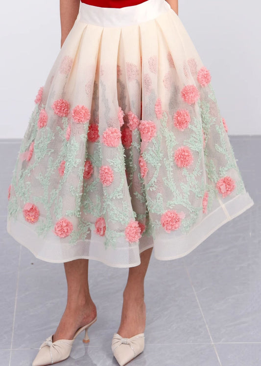 Floral Hollow Out Pockets Patchwork Tulle Skirt Summer