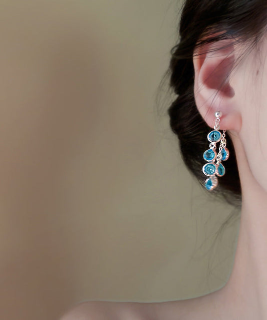 Fashion Blue Copper Crystal Bunch Of Grapes Tassel Drop Earrings